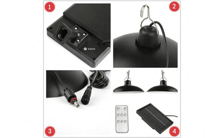 Set panou solar cu 2 becuri LED cu aplica telecomanda 50W - Lampi Solare