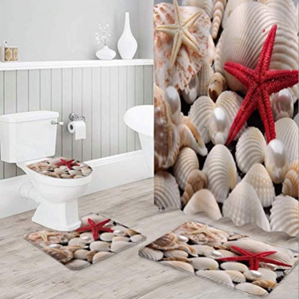 Set Pentru Baie: Perdea Covorase Si Husa De Toaleta - Red Star - Baie si Sanitare