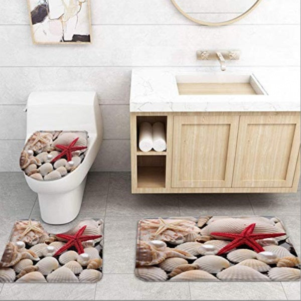 Set Pentru Baie: Perdea Covorase Si Husa De Toaleta - Red Star - Baie si Sanitare