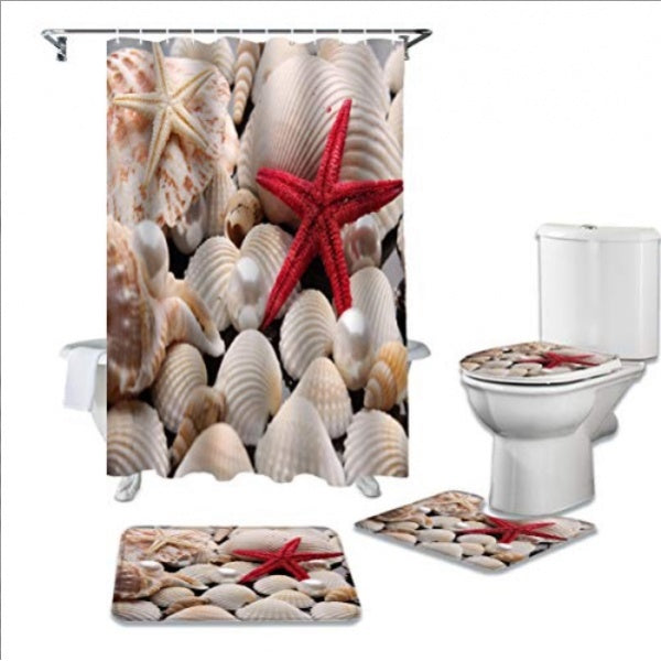 Set Pentru Baie: Perdea Covorase Si Husa De Toaleta - Red Star - Baie si Sanitare