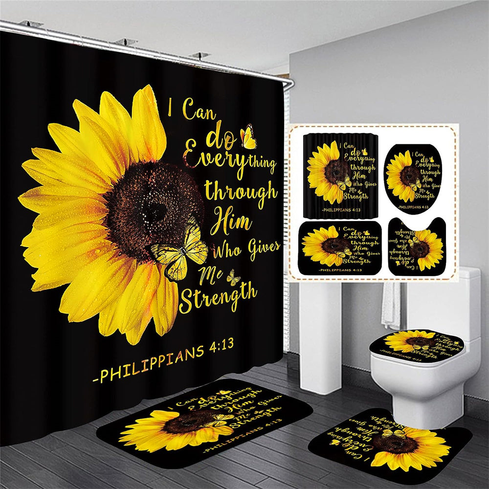 Set pentru baie cu elemente din set, covorașe pentru podea și pentru zona din fața, decor sunflower