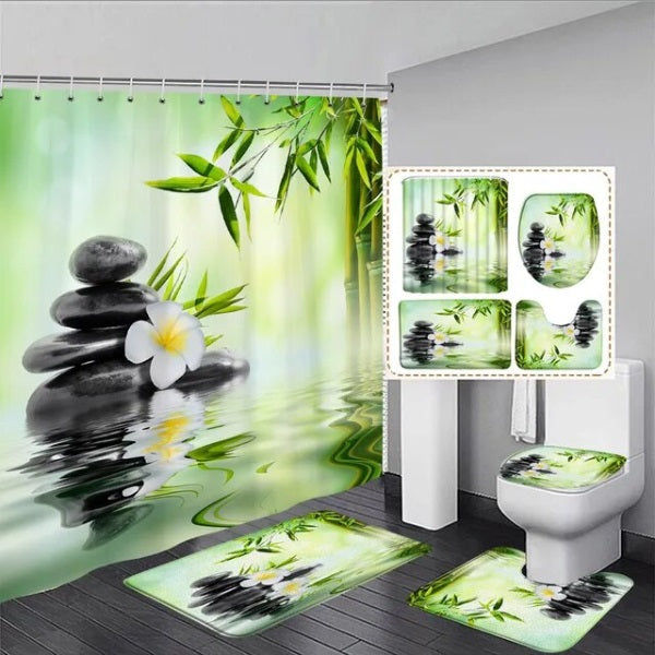 Set Pentru Baie: Perdea Covorase Si Husa De Toaleta - Zen Relax - Baie si Sanitare