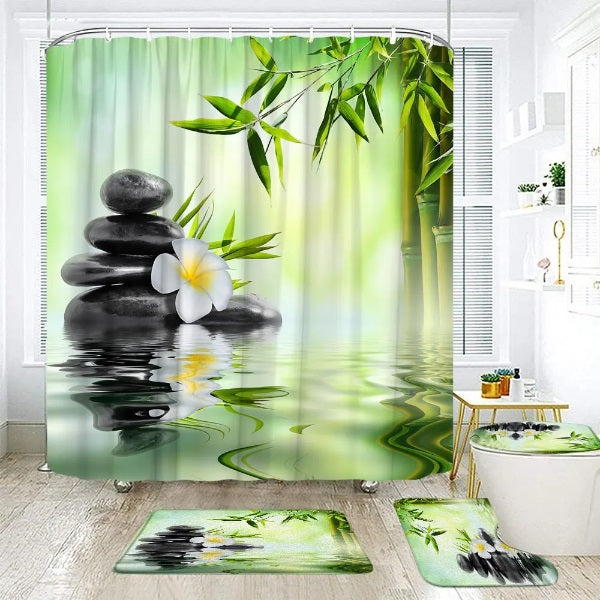 Set Pentru Baie: Perdea Covorase Si Husa De Toaleta - Zen Relax - Baie si Sanitare