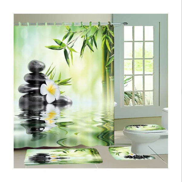 Set Pentru Baie: Perdea Covorase Si Husa De Toaleta - Zen Relax - Baie si Sanitare