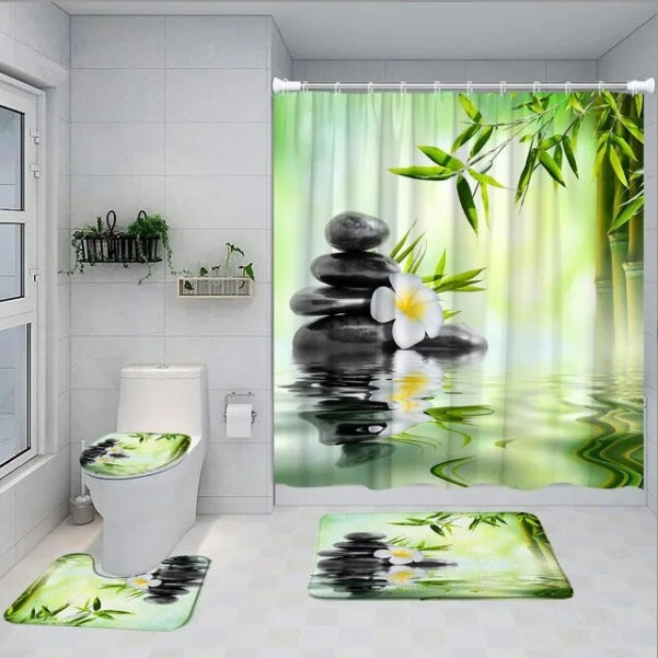 Set Pentru Baie: Perdea Covorase Si Husa De Toaleta - Zen Relax - Baie si Sanitare