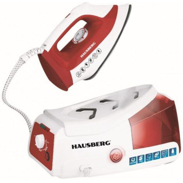 Statie de calcat HAUSBERG HB-7920RS 2200W 68g/min 1000ml anti-calcar termostat talpa ceramica Rosu-Alb