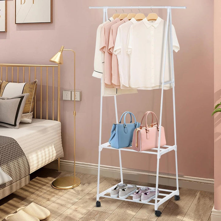 Suport in Forma de Triunghi pentru Haine si Umerase cu 2 Rafturi Inferioare 160 x 55 x 42 cm Articole Casa