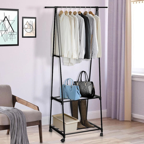 Suport in Forma de Triunghi pentru Haine si Umerase cu 2 Rafturi Inferioare 160 x 55 x 42 cm Articole Casa