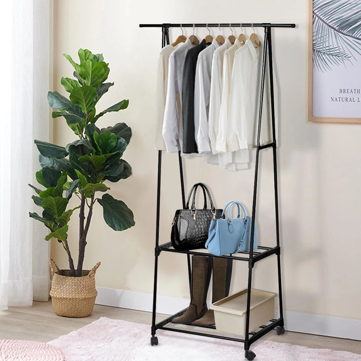 Suport in Forma de Triunghi pentru Haine si Umerase cu 2 Rafturi Inferioare 160 x 55 x 42 cm Articole Casa