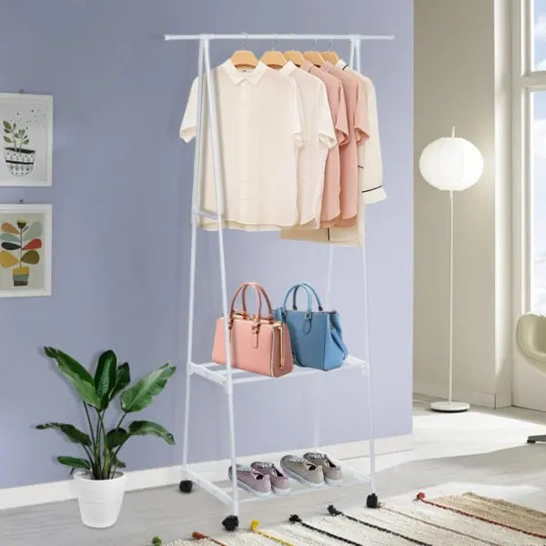 Suport in Forma de Triunghi pentru Haine si Umerase cu 2 Rafturi Inferioare 160 x 55 x 42 cm Articole Casa
