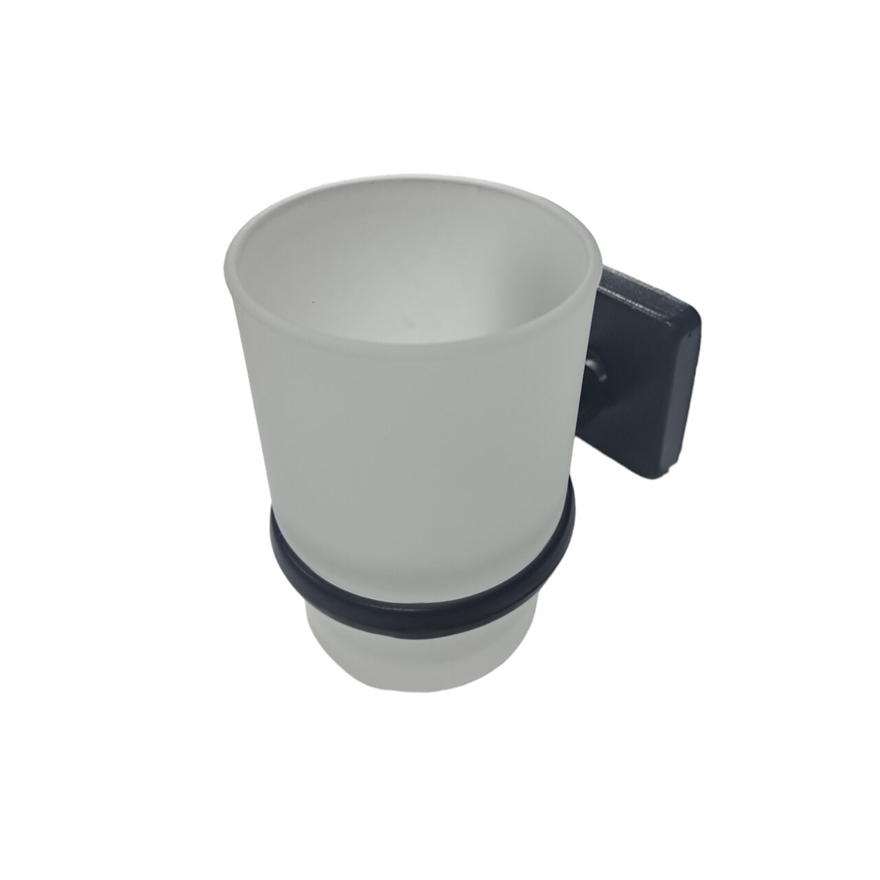 Suport pahar pentru periuta de dinti din metal negru, ideal pentru baie modernă