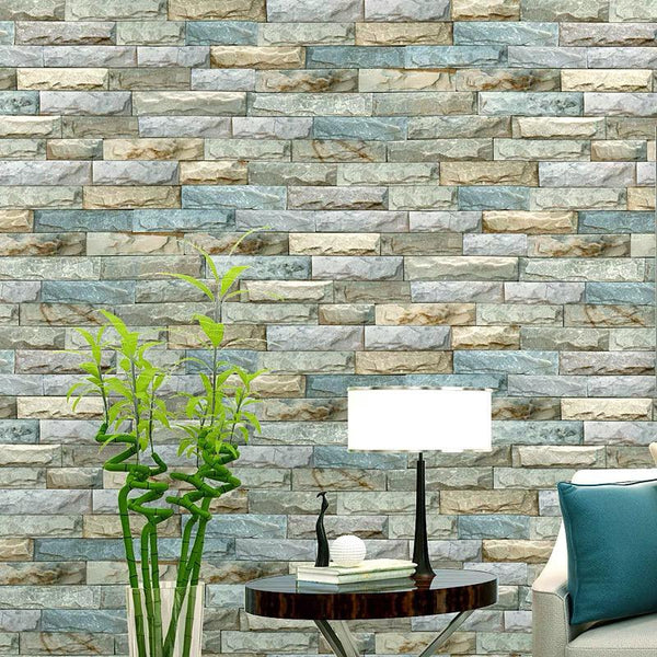 Tapet autoadeziv 3D 77*70 cm caramizi crem cu verde