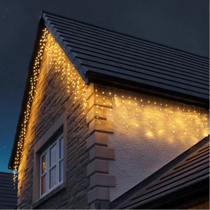 Instalatie pentru Craciun - Franjuri cu LED-uri Tip Turturi 12 metri - Alb Cald