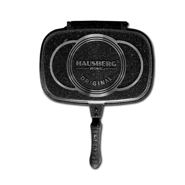 Tigaie Dubla Grill Hausberg HB-H1540NG interior antiaderent 36 cm marmura Negru