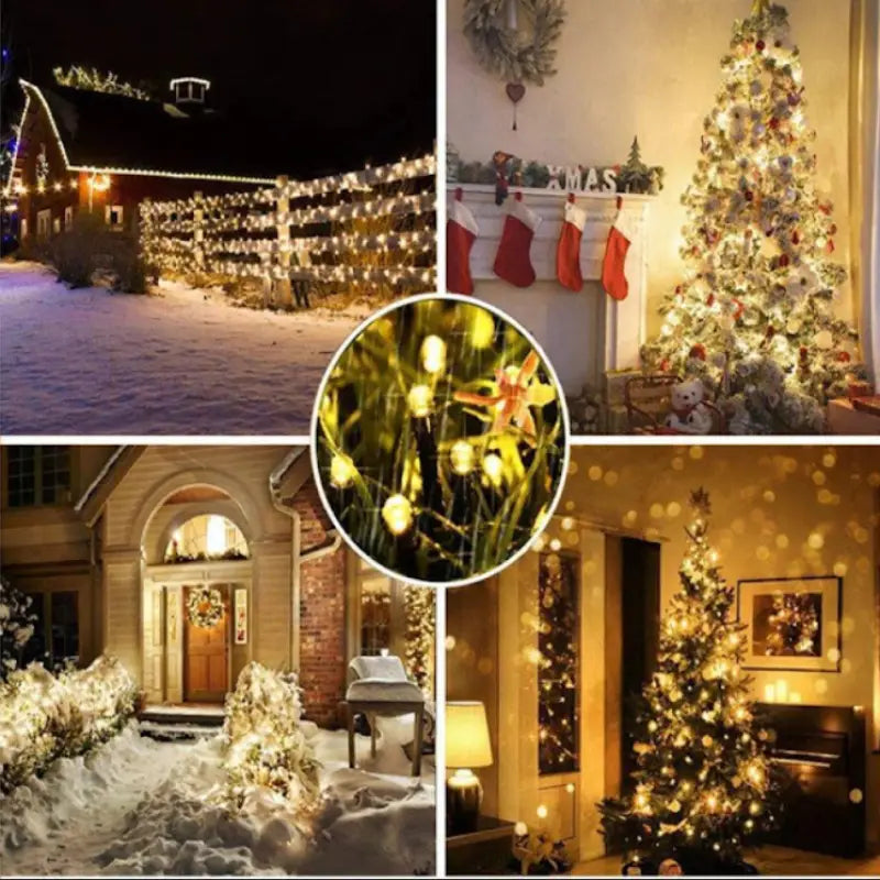 Decoratiuni cu incarcare solara 100 LED, panou solar, caldură alb pentru festivale
