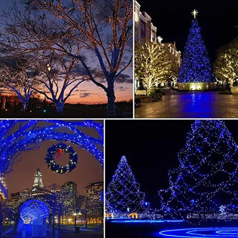 Set 2 x Decoratiune cu Incarcare Solara 100 LED 10 Metri - Albastru