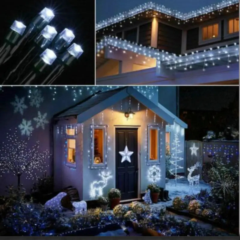 Set 2 x Decoratiune cu Incarcare Solara 100 LED alb rece cu panou solar pentru Craciun