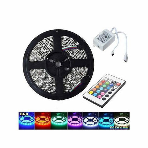 Banda Led Rgb Pentru Iluminare Cu Banda Adeziva Si Telecomanda 5 Metri