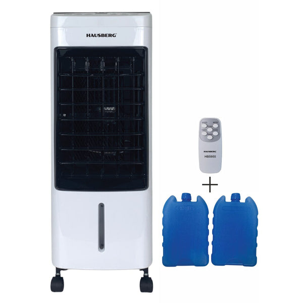 Ventilator cu racire si umidificare Hausberg HB-5955 3 viteze temporizator 12h rezervor 4L telecomanda alb