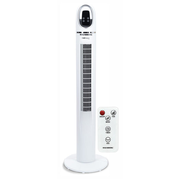 Ventilator turn digital Hausberg HB-5958AB 55W 45 inch 3 viteze temporizator 24h LED oscilatie telecomanda alb