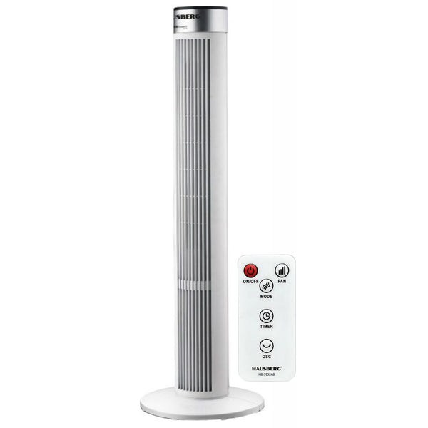 Ventilator turn Hausberg HB-5952AB 55W 38 inch 3 viteze temporizator 24h LED oscilatie telecomanda alb