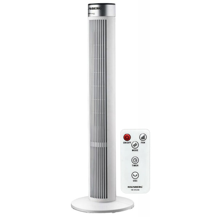 Ventilator turn Hausberg HB-5952AB 55W 38 inch 3 viteze temporizator 24h LED oscilatie telecomanda alb